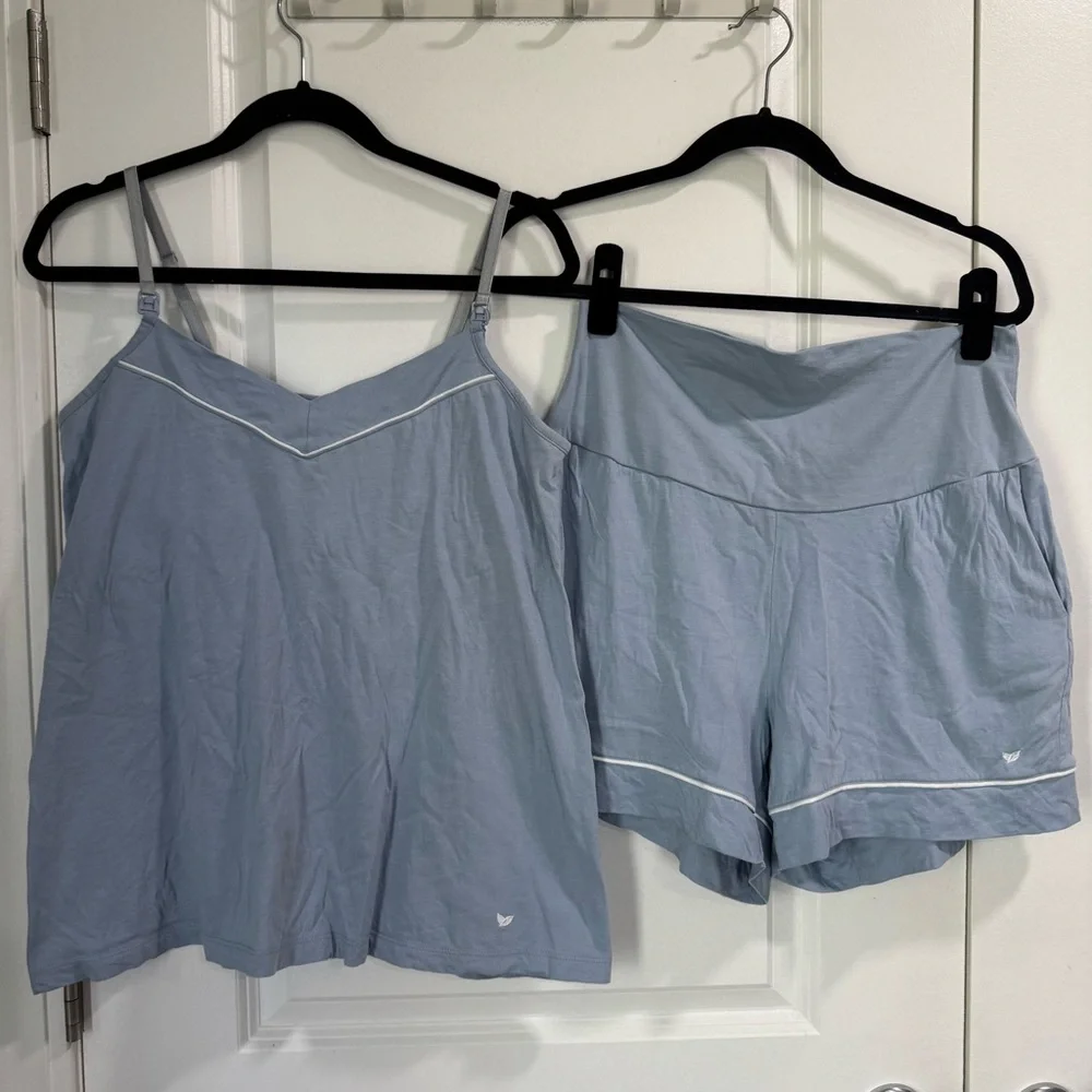 Petite Plume Basics Maternity Nursing Pima Cotton Pajama Set Periwinkle Blue M - Picture 5 of 13